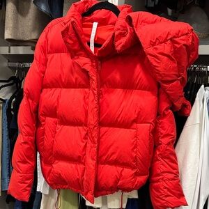 Lululemon Red Puffer Jacket Size 10 with detachable hood.